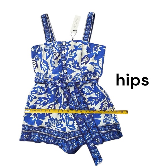 Rachel Zoe NWT Floral Romper Blue White 100% Cotton Size 10 - Picture 5 of 7